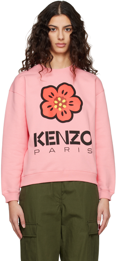 Kenzo Printed Logo Cotton Jersey Sweatshirt In Pink
