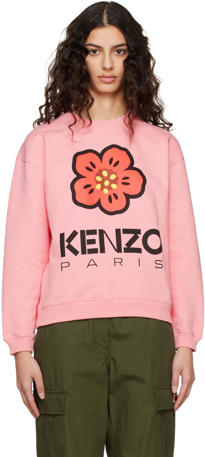 Kenzo Printed Logo Cotton Jersey Sweatshirt In Faded Pink