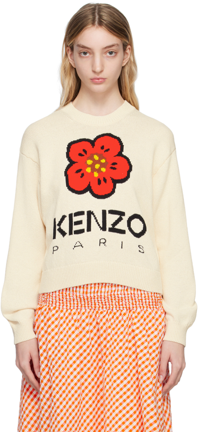 Kenzo Logo Comfort Wool Sweater In White