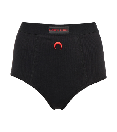 Marine Serre Ribbed Organic Stretch Cotton Briefs In Black