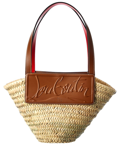 Christian Louboutin Loubishore Small Woven Straw And Embossed Leather Tote In Nocolor
