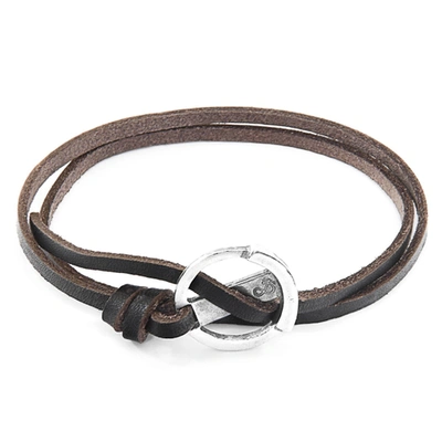 Anchor & Crew Dark Brown Ketch Anchor Silver And Flat Leather Bracelet