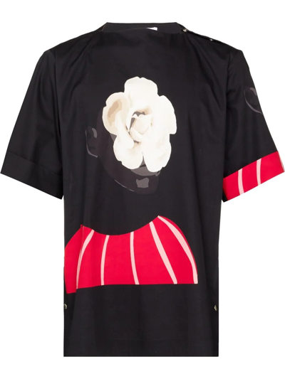 Orange Culture Flower Boy Printed Cotton T-shirt In Black