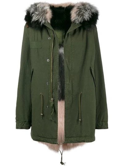 Mr & Mrs Italy Khaki Pink And Grey Fur Lined Parka - Green