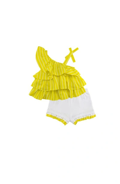Habitual Girl Kids' Asymmetric Ruffle Top & Shorts Set In Lime