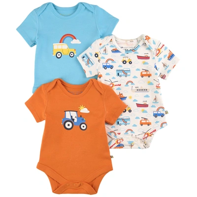 Frugi Kids' 3-pack Super Special Gots Baby Bodies Land Sea Sky In White