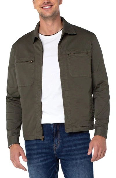 Liverpool Los Angeles Zipper Shirt Jacket In Military Olive