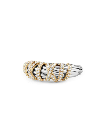 David Yurman Helena Ring With Diamonds And 18k Gold In White/silver