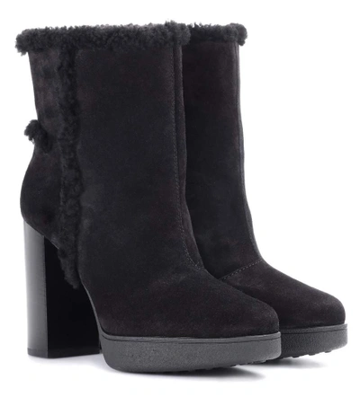 Tod's Shearling-lined Suede Ankle Boots In Black