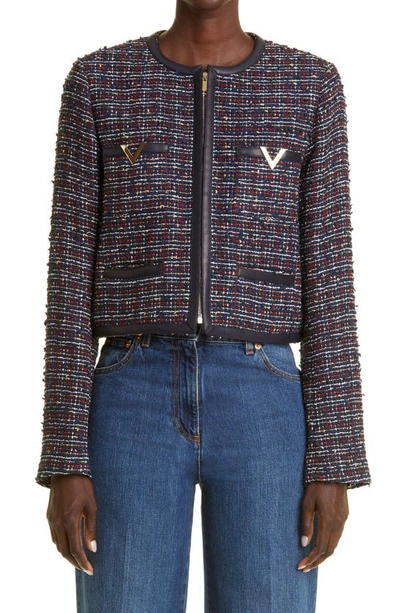 Valentino Cropped Tweed Zip-up Jacket In Default Title