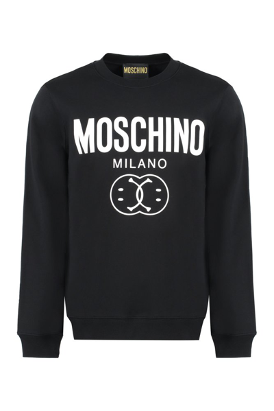 Moschino Double Smile Crewneck Sweater In Black