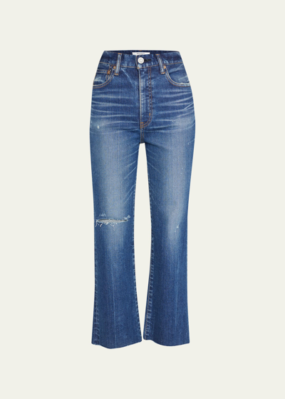 Moussy Vintage Rhode High-rise Flared Leg Jeans In Dark Blue