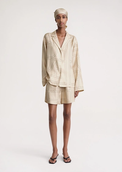 Totême Monogram Silk Pj Shorts Ivory In Ivory Monogram