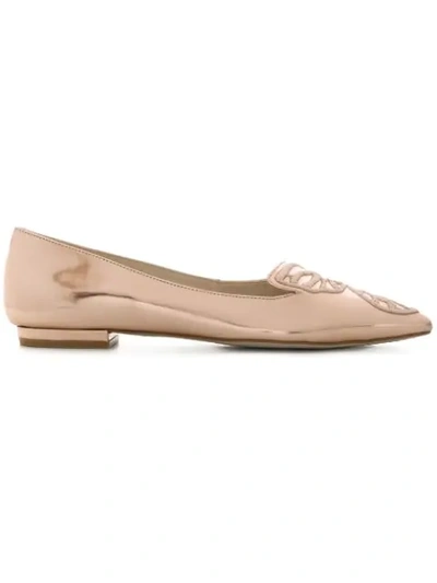 Sophia Webster Bibi Butterfly Embroidered Metallic Leather Pointed-toe Flats In Bronze