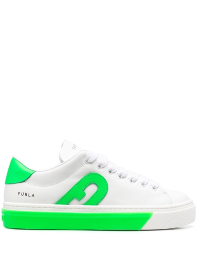 Furla Joy Logo低帮运动鞋 In White,green