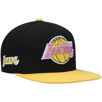 Mitchell & Ness Men's  Black And Gold Los Angeles Lakers Hardwood Classics Snapback Hat In Black,gold