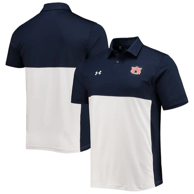Under Armour Men's  Navy, White Auburn Tigers 2022 Blocked Coaches Performance Polo Shirt In Navy,white