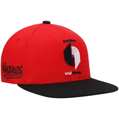 Mitchell & Ness Men's  Red And Black Portland Trail Blazers Hardwood Classics Snapback Hat In Red,black