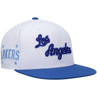 Mitchell & Ness Men's  White And Royal Los Angeles Lakers Hardwood Classics Snapback Hat In White,royal