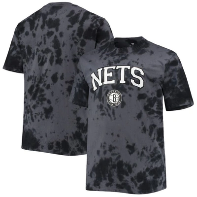 Profile Men's Black Brooklyn Nets Big And Tall Marble Dye Tonal Performance T-shirt