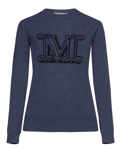 Max Mara Bimba Logo Jacquard Cashmere Jumper In Blue