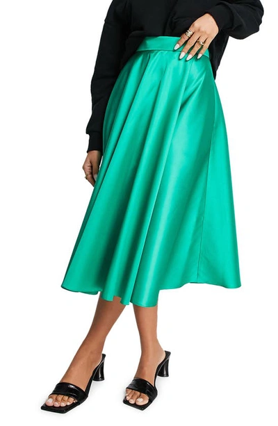 Asos Design Satin Prom Skirt In Jewel Green