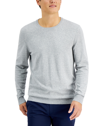 Alfani Men's Solid Crewneck Sweater, Created For Macy's In Casual Grey Heather