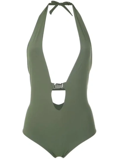 Gloria Coelho Buckle Halterneck Swimsuit In Green