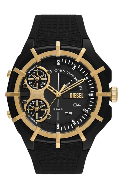 Diesel Men's Chronograph Framed Black Silicone Strap Watch 51mm In Black / Gold Tone
