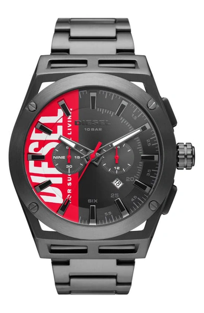 Diesel Men's Chronograph Timeframe Gunmetal-tone Stainless Steel Bracelet Watch 48mm In Grigio