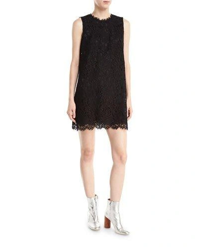 Dolce & Gabbana Sleeveless Lace Shift Mini Dress In Black