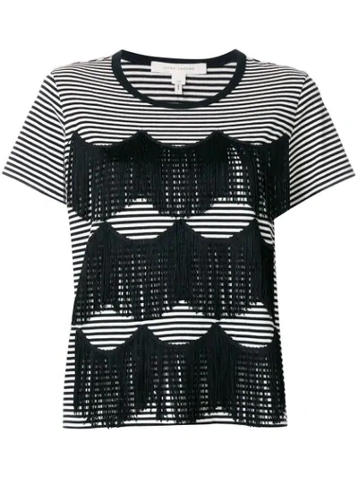 Marc Jacobs Striped Fringe-trim T-shirt In Black-ivory