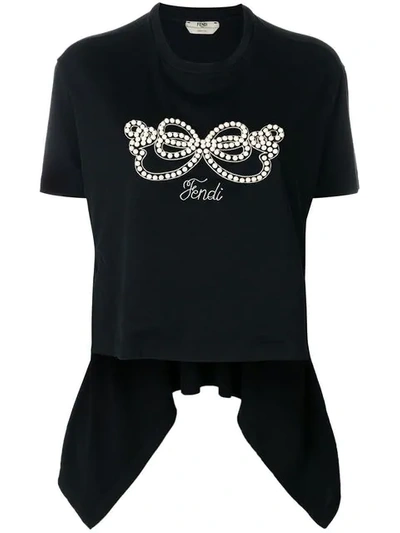 Fendi Embellished Cotton T-shirt In Nero