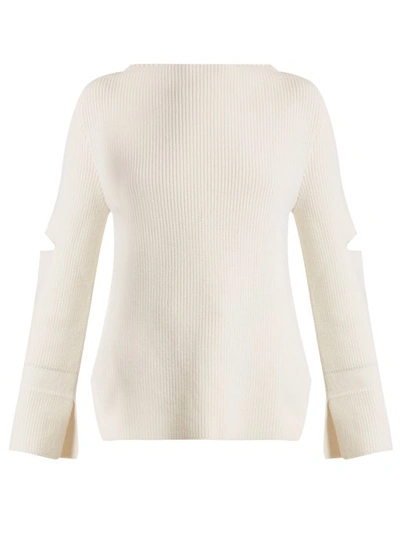 Stella Mccartney Slit Back Virgin Wool Blend Sweater In 9500 - Natural