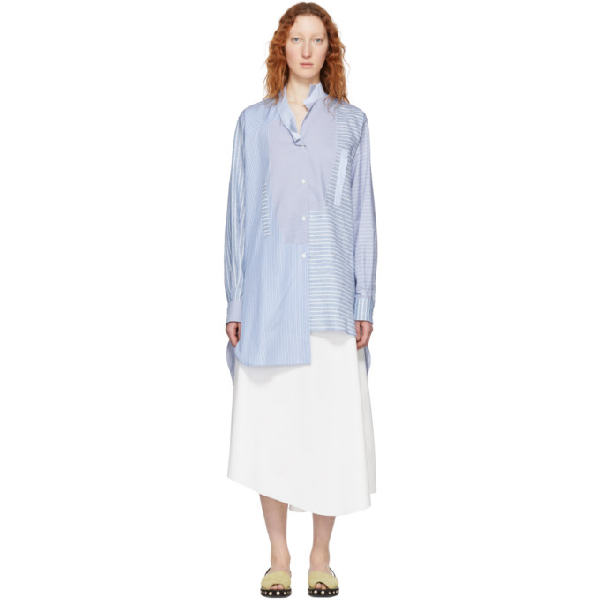 Loewe Striped Asymmetric-hem Cotton Shirt In Blue | ModeSens