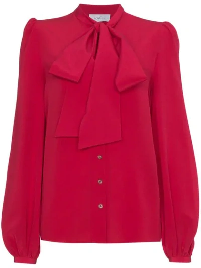 Racil Lady Tie-neck Silk-crepe Blouse In Red