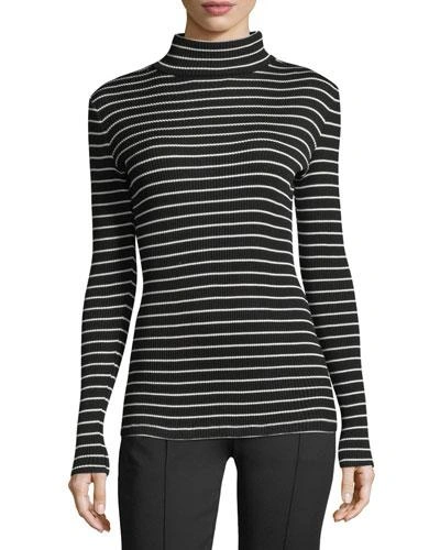 Derek Lam Striped Jersey Turtleneck Sweater In Black/white