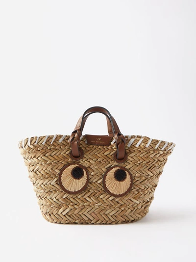 Anya Hindmarch Paper Eyes Small Raffia Basket Bag In Beige
