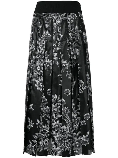 Fendi Floral Devore Velvet Midi Skirt In Black