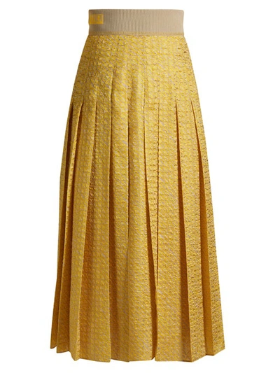 Fendi Pleated Gabardine Midi Skirt In Yellow