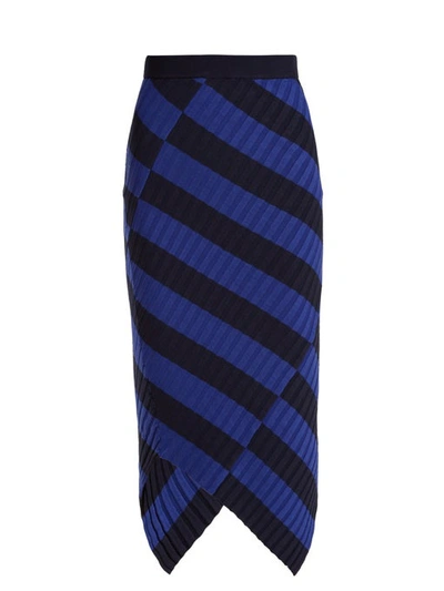 Altuzarra Mallory Asymmetric Striped Ribbed-knit Midi Skirt In Dark Blue