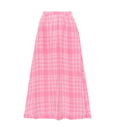 Rosie Assoulin Gathered Plaid-print Skirt In Pink&purple