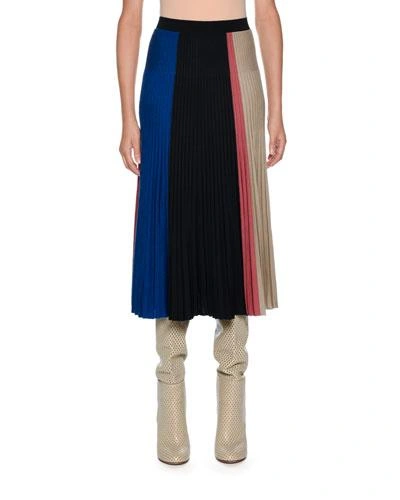 Agnona Knitwear Wool-blend Colorblock Midi Skirt, Dark Blue