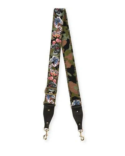 Valentino Garavani Camu Butterfly Guitar Strap For Handbag In Green