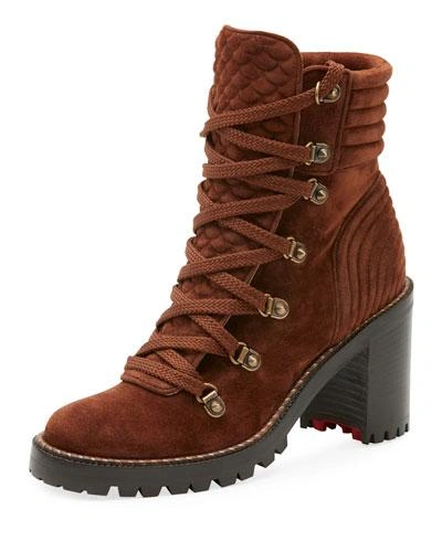 Christian Louboutin Mad Lace-up Block-heel Boot In Brown