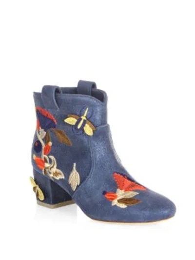 Laurence Dacade Belen Bagatelle Embroidered Leather Booties In Charcoal