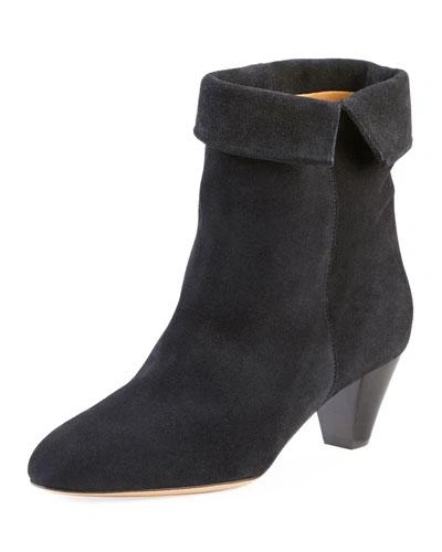 Isabel Marant Dyna Cuffed Suede Ankle Boot In Black