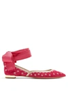 Aquazzura Bliss Embroidered Suede Ballet Flats In Pink