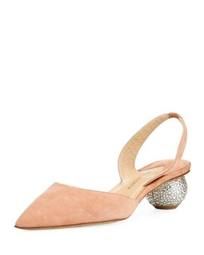 Paul Andrew Rhea Ankara Crystal-heel Suede Slingback Pumps In Nude