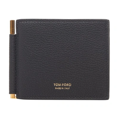 Tom Ford Men's Leather T-line Billfold Wallet W/ Money Clip In Black